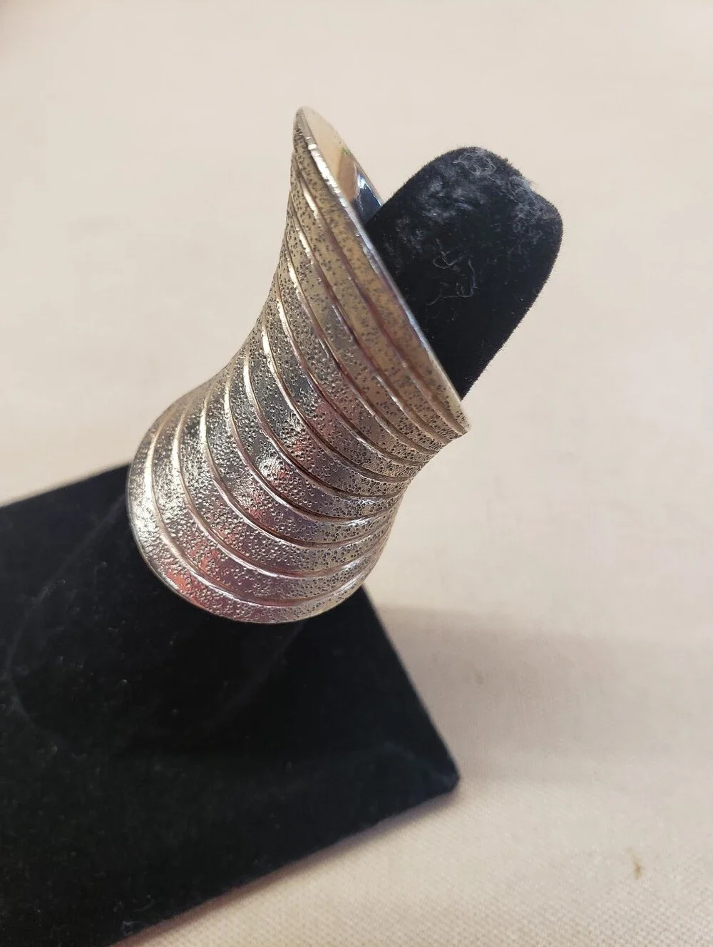 Sterling Silver Rose Gold Vermeil Modernist Curved Ribbed Textured Ring Size 5.5